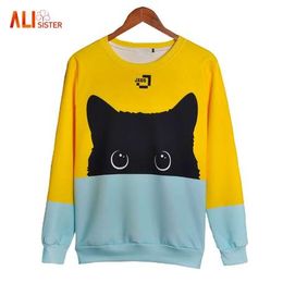 Alisister Cute Cat Hoodies 3d Sweatshirt Women Men Kawaii Black Cat Hoody Animal Autumn Winter Pullovers Funny Dropship