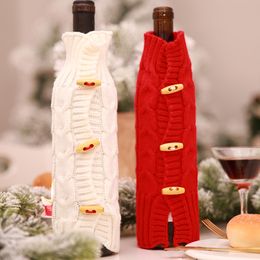 Christmas Decoration Wine Bottle Cover Bag Christmas Knitted Bottle Cover Christmas Hat Sweater Bottles Xmas Table Party Decor