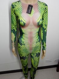 Rompers Novelty Snake tattoo Printing jumpsuit sexy leotard elastic bodysuit Nightclub Bar Cosplay role costume singer stage show Romper D