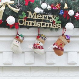 Julstrumpor Handgjorda hantverk barn godis gåva Santa väska Claus Snowman Deer Stocking Socks Xmas Tree Decoration Toy Gift # 62 63 64