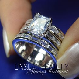 choucong Princess cut 8*6mm Stone Diamond 10KT White Gold Filled 3-in-1 Engagement Wedding Ring set Sz 5-11 Gift