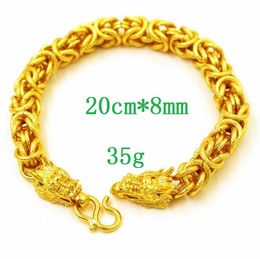 European currency Gold ornaments Gold bracelet 20cm*8mm Loong head men women Fashion simple Vietnamese gold dust Bracelet