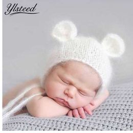 Newborn mohair ear bear hat newborn photography props baby cap gorro crochet knit soft mohair hats bonnet baby photography props