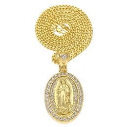 Authentic Hiphop Santa Maria Pendant Necklaces For Mens Oval Charm Gold Plated Full Diamond Hip Hop Jewelry Freeshipping
