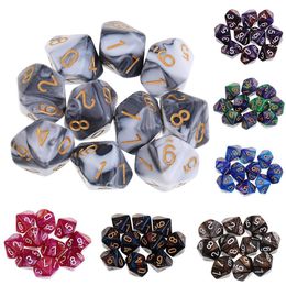 MAYITR New Arrivals 10PCS/Set Colourful D10 Dungeons Dragons Dice Set Acrylic Polyhedral Playing Games Dice 7 Colour Choose