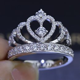 Brand Design Women Crown ring 925 sterling Silver 5A zircon cz Female Engagement Wedding Finger band Rings for women