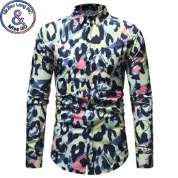 2018 Spring Autumn Mens Leopard Print Casual Dress Shirts Slim Fit Long Sleeve Shirt Men Party Holiday Tops Camisa Masculina 3XL