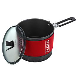 iron pan set UK - Alocs CW-S10 1.4L 1-2 Person Fast Heating Pot Camping Picnic Jacketed Kettle Multifunction Pan Set Aluminum Cast Iron Cookware