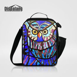 Children Portable Small Lunch Bag For School Cute Owl Geometric Printed Lunch Box For Kids Canvas Ice Packs For Children Thermal Cooler Bags