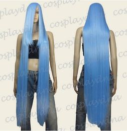 Free shipping++++ WOW perruque Girls 50 inch Heat Styable Wigs w 22 inch Extra long Bang Baby Blue Cosplay for women wig