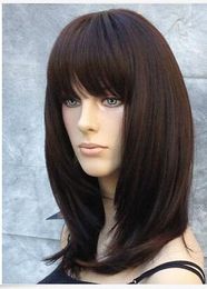 medium length straight dark brown wig Hair wig