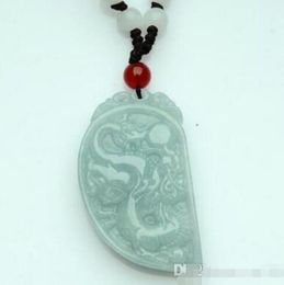 yu xin yuan Fine Jewellery Jadeite Jades Pendant Handmade Carved Chinese Dragon Phoenix Lovers' Pendants Amulet Jewelry+Rope
