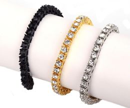 Hip Hop Rhinestones Bracelet Gold Plated Bling Bling 1 Row Iced Out CZ Diamond Link Bracelets Top Quality Fashion Mens Jewelry