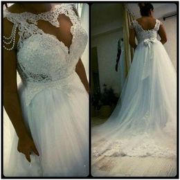 2018 Newest Design A Line Wedding Dresses Bateau Pearl Lace Appliqued Sash Bow Country Garden African Wedding Gown Brial Dress