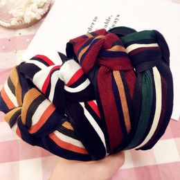 Korean Fabric Tie Knot Women Hair Bands Stripe Contrast Colour Hairband Flower Crown Headbands Girls Hair Bows Accessories