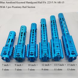 -Blau eloxierte 7/9/10/12 / 13,5 / 15 '' Keymod Handschutzschiene mit 3 x Picatinny / Weaver Schienenprofilen + Aluminium Zylindermutter