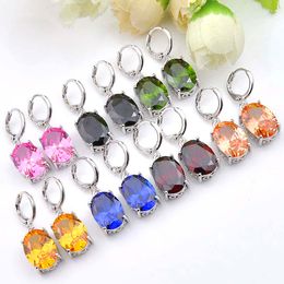 Luckyshine 6 pieces 925 silver plated Simple Design Peridot Citrine Onyx Gems For Women Fashion Oval Egg earrings for lady Wedding Gift