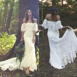 Beach Off Shoulder Summer Country Lace Mermaid Dresses Bohemian Court Train Backless Wedding Bridal Gowns Vestidos De Noiva