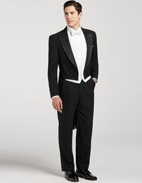 Men Suits 2018 Black Tailcoat Wedding Suits Bridegroom Groomsmen Custom Made Slim Fit Formal Tuxedo Best Man Blazer Prom Jacket+Pants+Vest