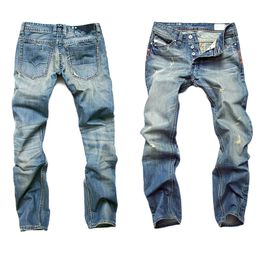 Hole nostalgic jeans NEW Straight jeans Men's Stretch trousers 1Pcs