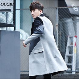 2018 Korean Style Slim Mens Coats Print Overcoats Fashion Casual Winter Dress Coat Mens Plus Size