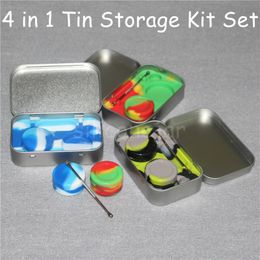 Portable Tin Box Storage Kit Set with 2pcs Silicone Container Wax Dabber Wax Tools Metal Box Case Sold by set for silicone rigs