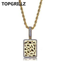 TOPGRILLZ Shiny Square Pendant Necklace Oro Argento Colore Zircone Cubico Charms da uomo Gioielli Hip Hop Regali con catena a 24 pollici Corda