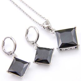 Luckyshine 5 Sets Jewellery Set Fashion Wedding Square Black Onyx Crystal Cubic Zirconia 925 Silver Pendants Necklaces Earrings
