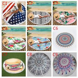 150cm Microfiber Round Beach Towel Thick Soft Super Absorbent Tassel Towels Mandala Flamingo Printing Tapestry Summer Mat Bath Towels A807