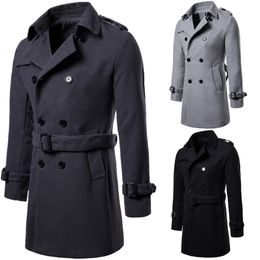 Men Casual Trench Coat Mens Long Winter Coats Hot New Fashion Slim Fit Mens Man Wool Uk Style Outwear Overcoat Outerwear J181178