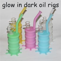 glow in the dark Silicone Drum Water Pipe glass bongs glass water pipe 5 colors for choice DHL smoking oil rigs