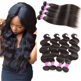 Cheap 8A Brazilian Virgin Human Hair Wefts Straight Malaysian Hair Weave Bundles Unprocessed Deep Wave Human Hair Extensions Black Color