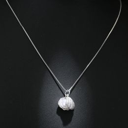 Guli elegant temperament micro inlay zircon shell-shaped pearl 925 silver fine chain clavicle chain short necklace silver Jewellery