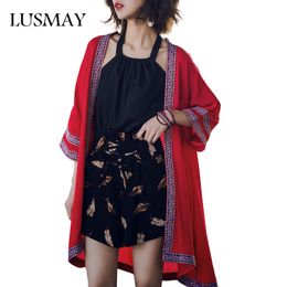 Tribal Style Long Kimono Cardigan Summer 2018 New Arrival Embroidery Blouse With Sleeve Fashion Casual Kimonos For Women Tops