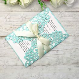 Free Shipping Fit 5*7 Tifny Blue Invitation Cards With Ribbon For Wedding Bridal Shower Engagement Birthday Graduation Business Party Invite
