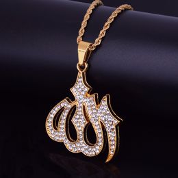 Religious Muslim Jewellery Hip Hop Style Gold Colour Bling Crystal Islamic Necklaces & Pendants For Men/Women