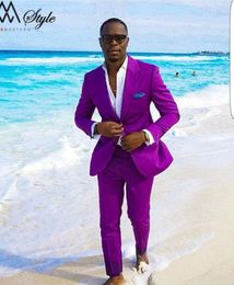 New Fashion Purple Two Button Slim Fit Groom Tuxedos Excellent Groomsmen Blazer Men Formal Suit Party Prom Suit(Jacket+Pants+Tie) NO:207