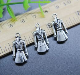 Wholesale 100pcs Dust Coat Charms Pendant Retro Jewelry Making DIY Keychain Ancient Silver Pendant For Bracelet Earrings 23*11mm