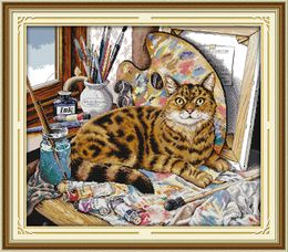 Cat and oil painting animal home decor paintings ,Handmade Cross Stitch Craft Tools Embroidery Needlework sets counted print on canvas DMC 14CT /11CT