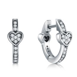 Modian Charm Fashion 100% Real 925 Sterling Silver Hearts Dazzling CZ Hoop Earrings For Women Crystal Sterling Silver Jewellery