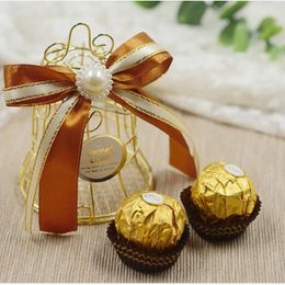 Iron Golden Bird Cage Bell Wedding Candy Box Baby Birth Christmas Celebration Party Guests Return Gift Box