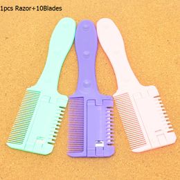 Meisha New Design Barber Hair Razor with 10pc Blades Salon Grooming Hair Cutting Shaver Brush Removal Hair Beauty Tools for Men Body HC0002