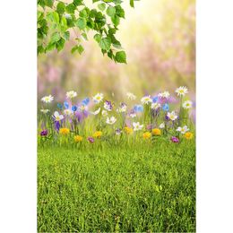 Bokeh Sunshine Green Tree Leaves Photography Backdrops Spring Newborn Baby Props Colorful Flowers Easter Photo Background Grass Floor