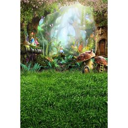 Fairy Tale Wonderland Enchanted Forest Background Mushrooms Old Trees Butterflies Princess Baby Girl Birthday Party Photo Booth Backdrop