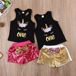 Girls Clothing 2018 Fashion Children Clothing Summer Toddler Kids Girl Sleeveless Unicorn Tank Tops + Sequins Shorts Baby Girls Clothes Set
