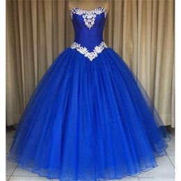 Stunning Royal Blue Pink Quinceanera Evening Dresses Cheap Ball Gown Sweet 16 Dresses For Girls Organza Corset Back Beaded Cry259k