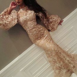 Poet Long Sleeve Party Dresses 2018 Yousef_aljasm Couture Lace Mermaid Prom Dresses Jewel Neck Appliques Saudi Celebrity Prom Dress Cheap