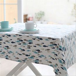 1pcs mediterranean blue style small fish cotton household with thick cloth tablecloth
