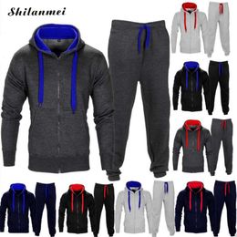 2018 Men Set High Quality Cotton Sweatshirt + Pants Male Tracksuit Causal Sweat Suits Fashion Men's Gyms Survetement Sportswear