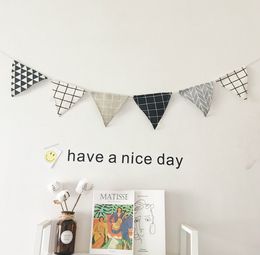 12 Flags Handmade Black White Fabric Bunting Pennant Flags Banner Garland Home Party DIY Decorative Crafts